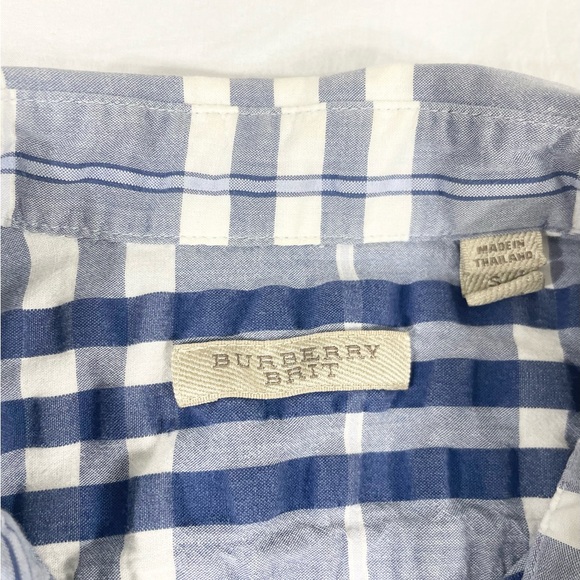 Burberry Brit Mens Blue Plaid Short Sleeve Button Up Seersucker Shirt Size S - Picture 6 of 10